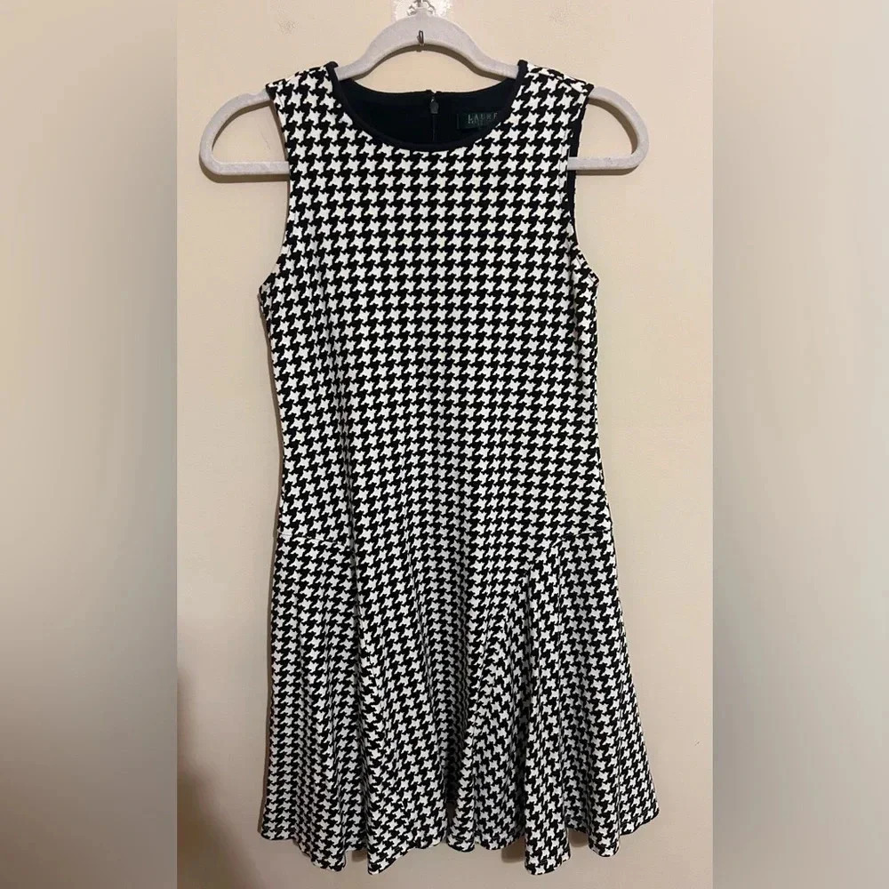 LAUREN Ralph Lauren Houndstooth Print Sleeveless Flare Skater Dress Size PS